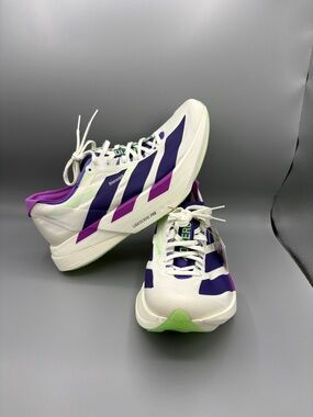 Adidas Adizero Adios Pro 4 'Core White Purple Lime Burst' JR1656 Men's Size 8.5